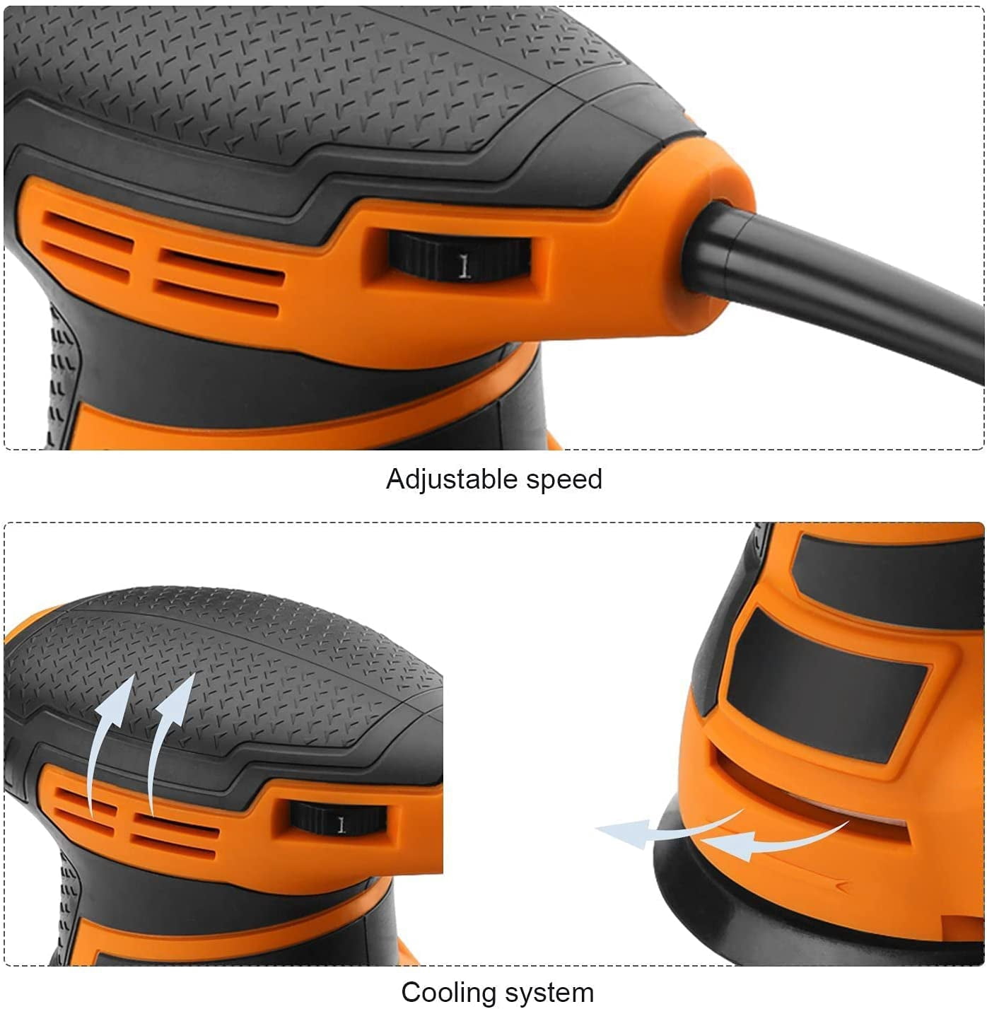 DOVAMAN Random Orbital Sander, 3 Amp, 5 Inch, Corded, Variable Speed, Dust Box, 12pcs Sanding Discs