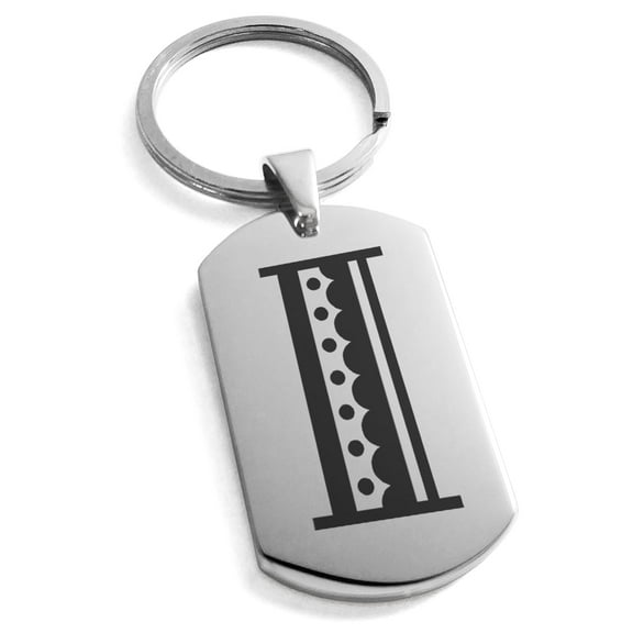 Tioneer Stainless Steel Letter I Initial Metro Retro Monogram Engraved Dog Tag Keychain Keyring