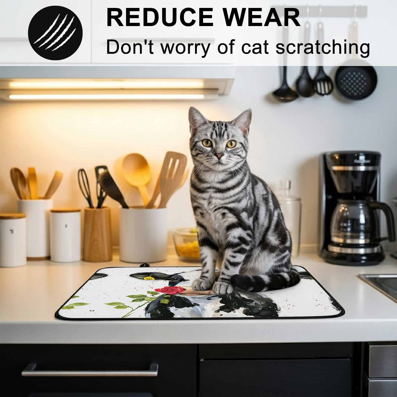 Black White Cow Stove Top Cover for Electric Stove, Heat-proof & Non Slip Glass Top Stove Cover Protector, Spring Farmhouse Animals Printed Red Floral Kitchen Flat Cooktop Rubber Mat 24x21 Inches