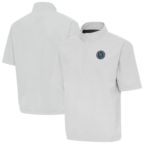 Men's Antigua Gray New York City FC Brisk Short Sleeve Quarter-Zip Windshirt
