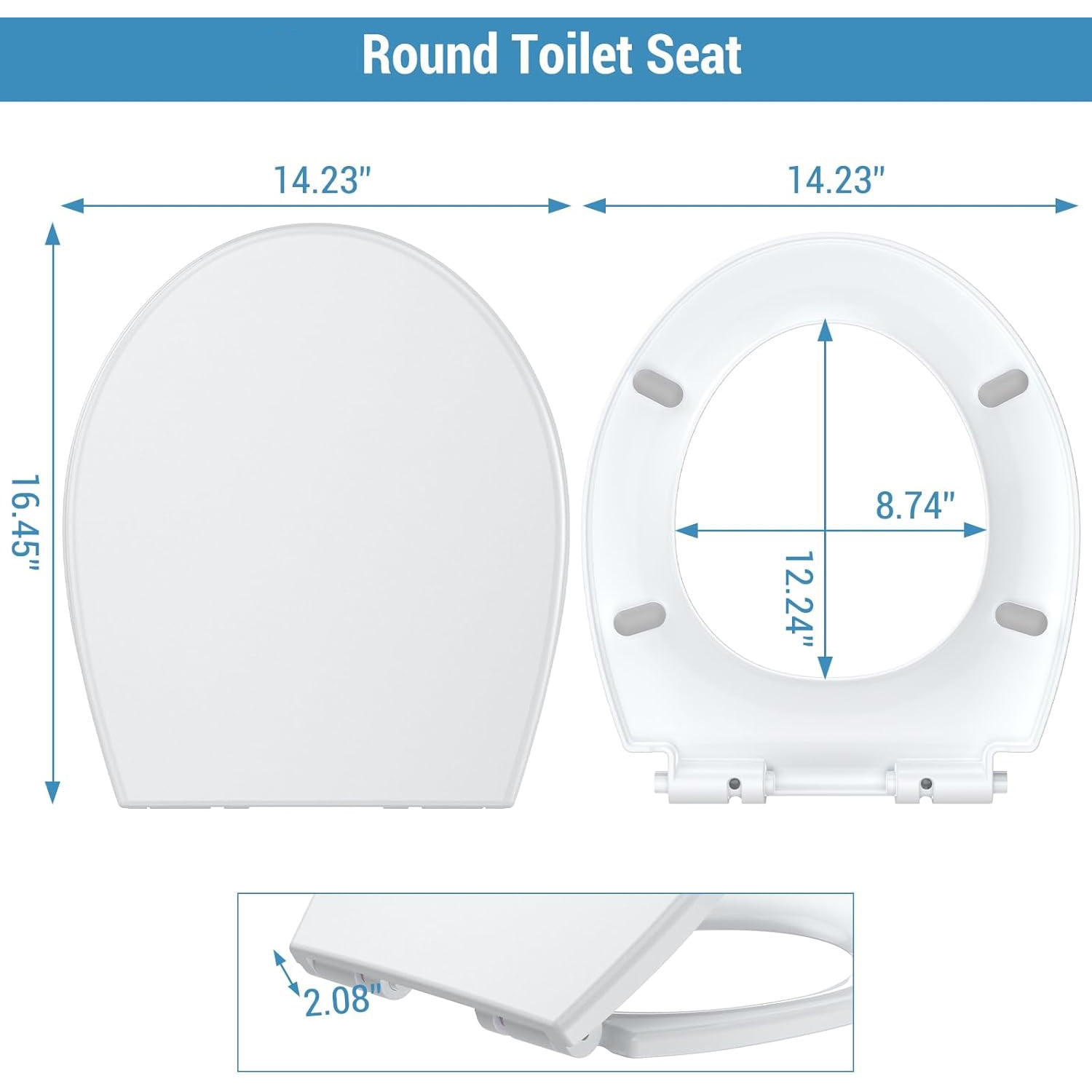 Roromall Round Elongated Toilet Seat, Soft Close Hinge Magnetic Non-Slip Seat Toilet Lid, Quick-Release Function American Standard Toilet Seat, White