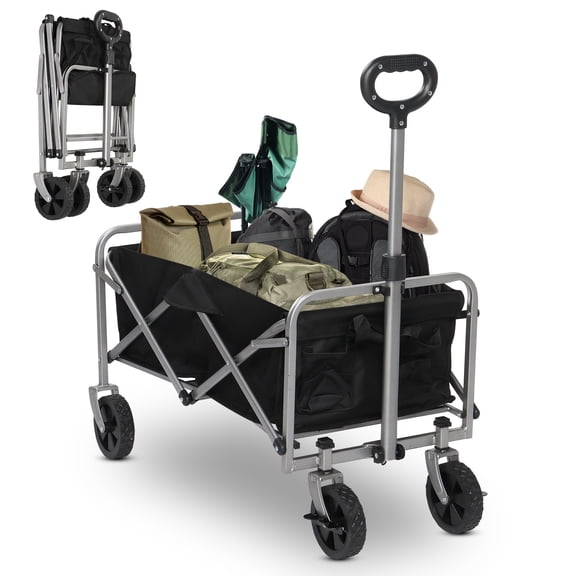 Ktaxon 29x18x33 Foldable Garden Cart Heavy Duty 220lb, 600D Oxford Steel Frame Small Wheels, Black