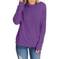 thumbnail image 2 of JGGSPWM Womens Crewneck Drop Long Sleeve Casual Crewneck Sweatshirts Casual Oversize Pullover Long Sleeve Sweatshirt Tops Purple L, 2 of 7