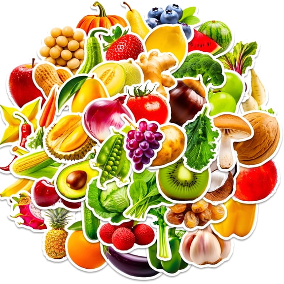 CCOCC 50 Sheets Fruits Vegetable Stickers For Laptops Water Bottles Toys Cars Fridge Food Decals Peel And Stick For Kids Children Learning