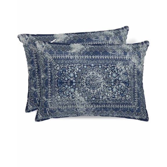 Hokiten Pillow Cases Standard Size Set of 2, Lumbar Pillow Covers, Traditional Geometric, Satin Pillowcases with Zipper for Hair/Skin, Classic Art Chic Ethnic Floral 20x26 Inches