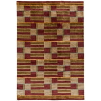 Feizy Keystone Transitional Stripes, Gold/Green/Red, 4' x 6' Accent Rug Sheen Handmade Fade Resistant Casual Checkered Floor Rug for Living room Bedroom