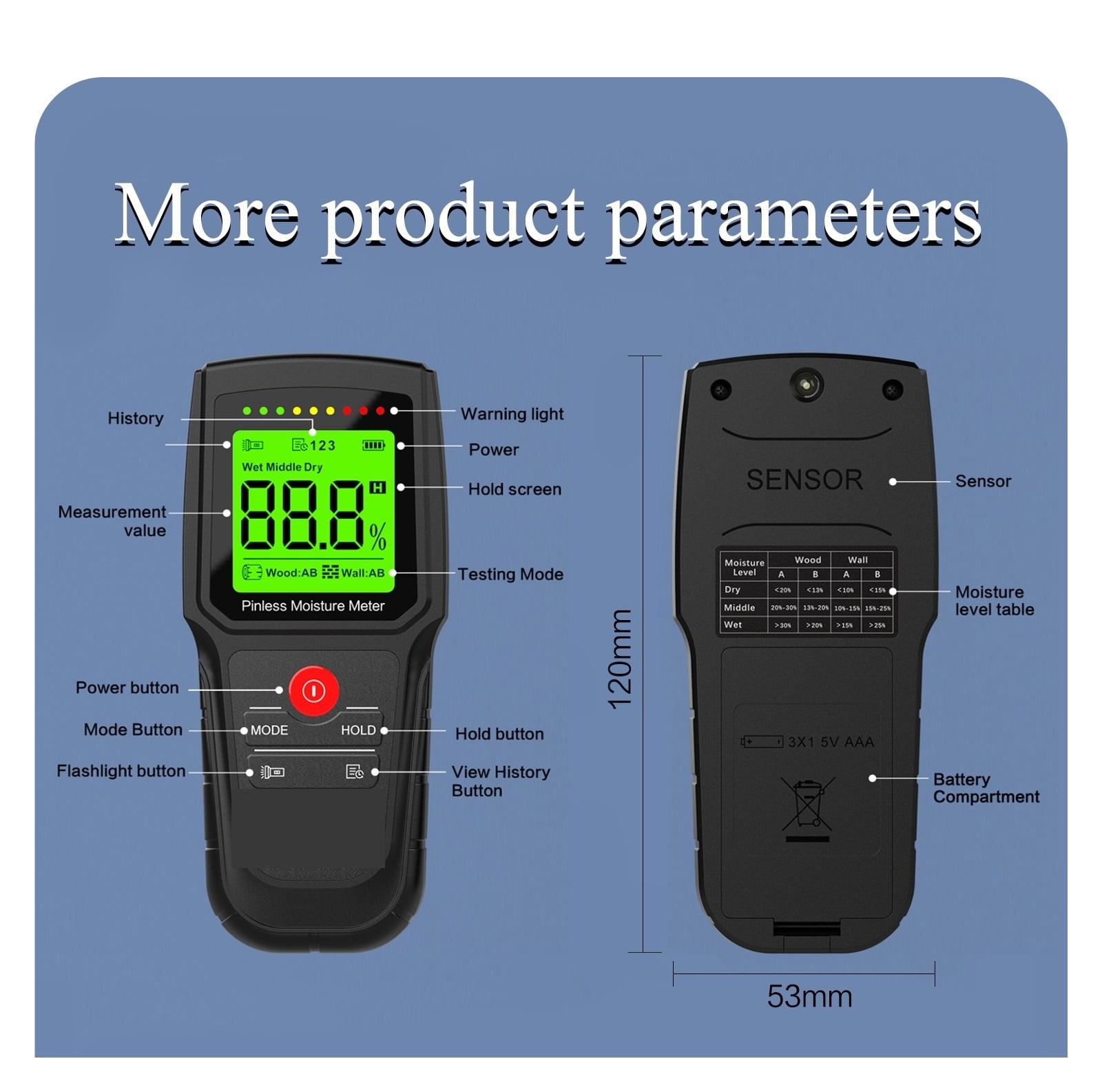 Hygrometer Digital Moisture Meter Carton Humidity Tester Wall Hygrometer Timber Damp Detector Non-destructive Meter ,Wide Applications