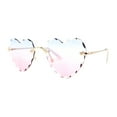 thumbnail image 2 of Hippie Flower Petal Beveled Lens Heart Shape Rimless Sunglasses Gold Blue Pink, 2 of 4