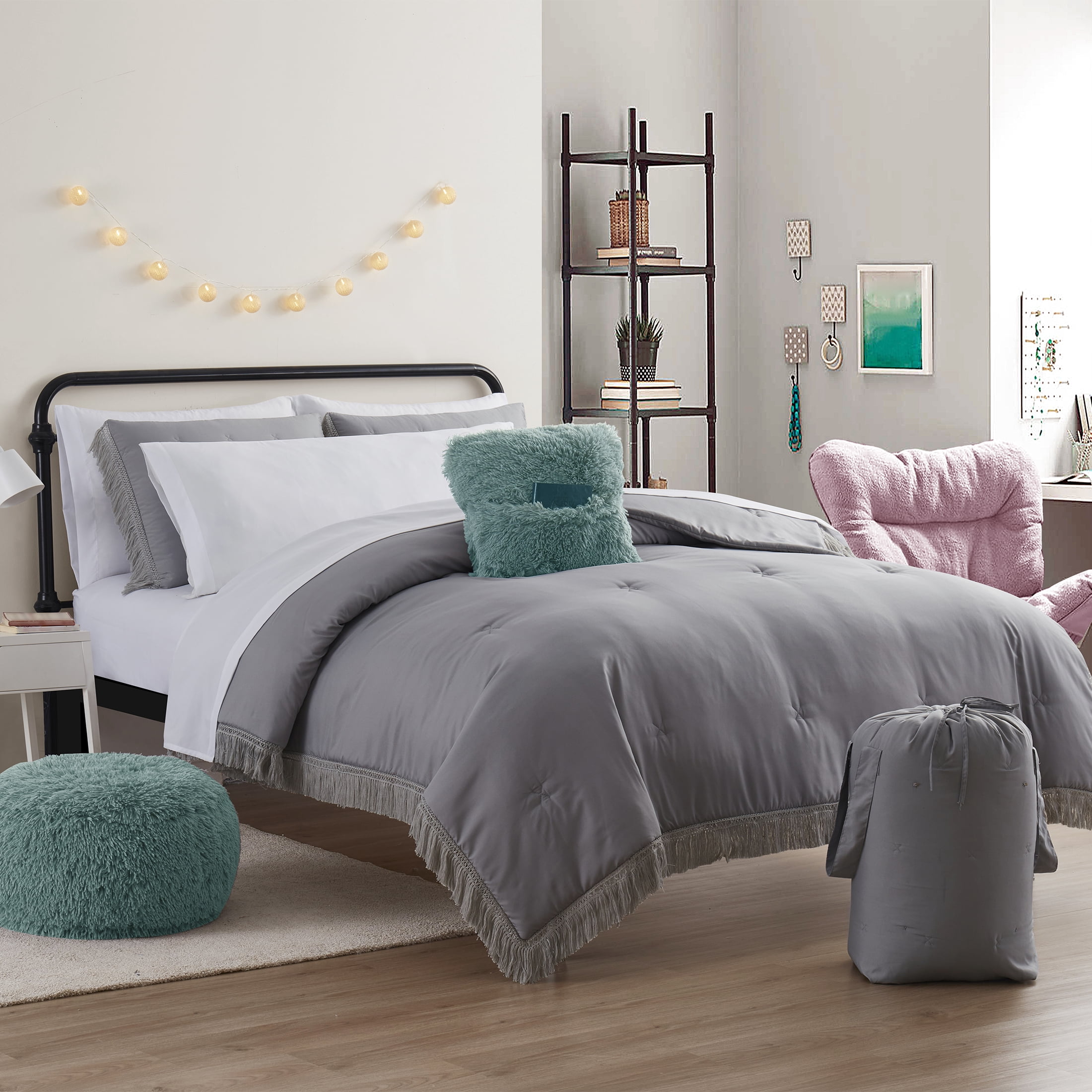 VCNY Home Ultimate Bedding Bundle 10-Piece Grey Cross Stitch Bed in a Bag, Twin/Twin XL