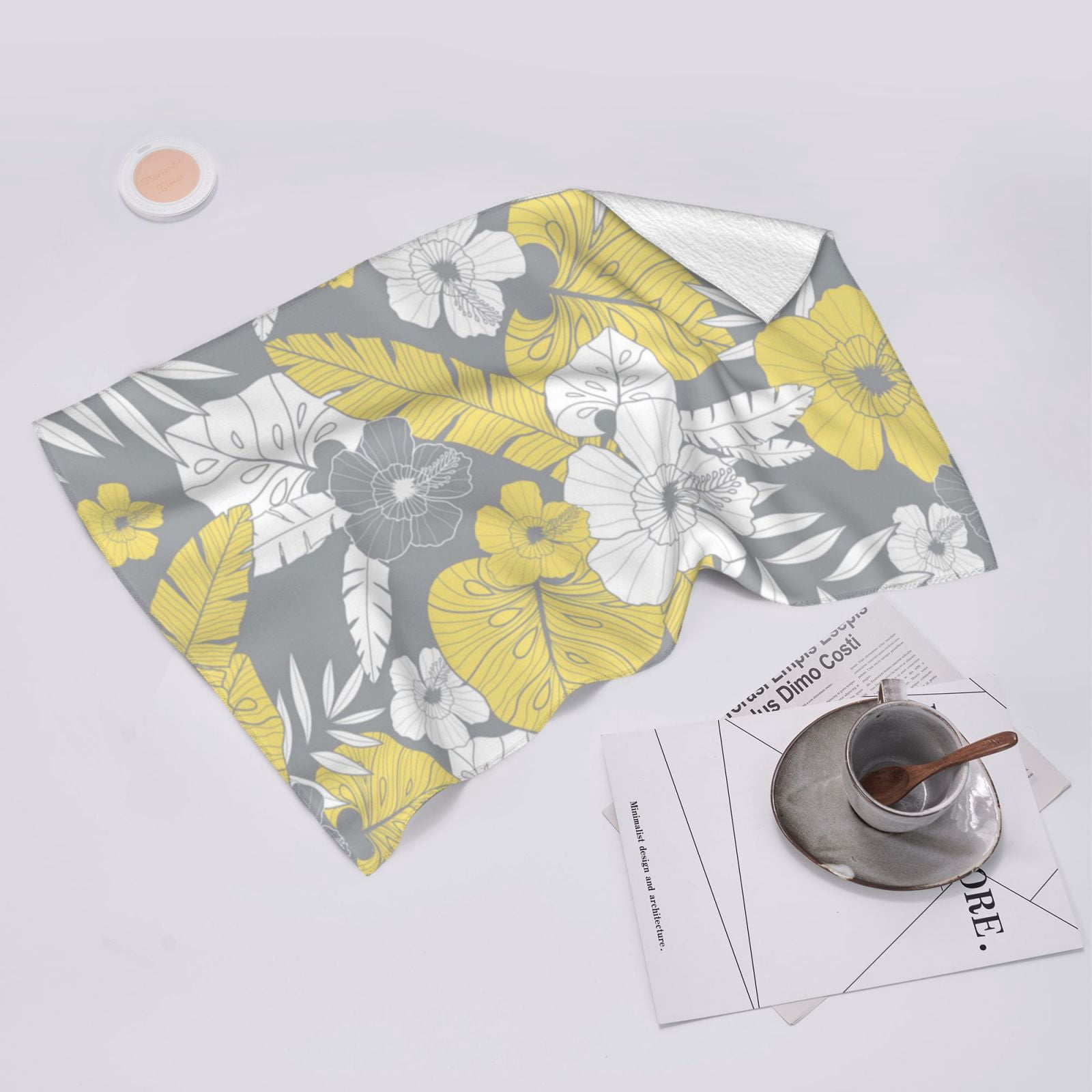 Light Yellow Grey Tropical Floral 27.5" x 16" Ultra Soft Hand Towel, Face Wash Cloth for Bathroom, Gym, Travel, Pool