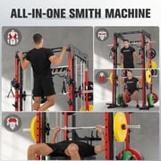 RitFit M1 Pro Smith Machine for Home Gym with Cable Crossover System, Multi-Function Squat Rack Power Cage, Power Rack and Packages Red (CLBP370 Package)