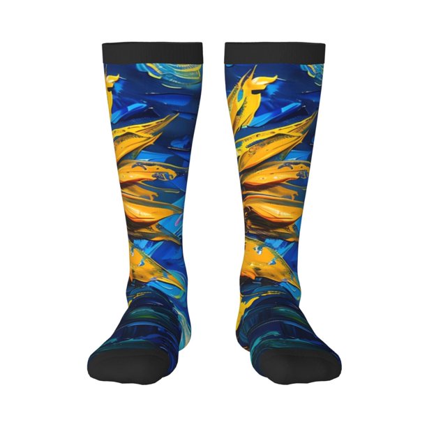 Fotbe Sunflower Starry Night Vibes Calcetas Divertidas Estampadas para Hombre y Mujer, Calcetas de Algodón hasta la Rodilla para Caminar, Correr, Enfermería y Embarazo