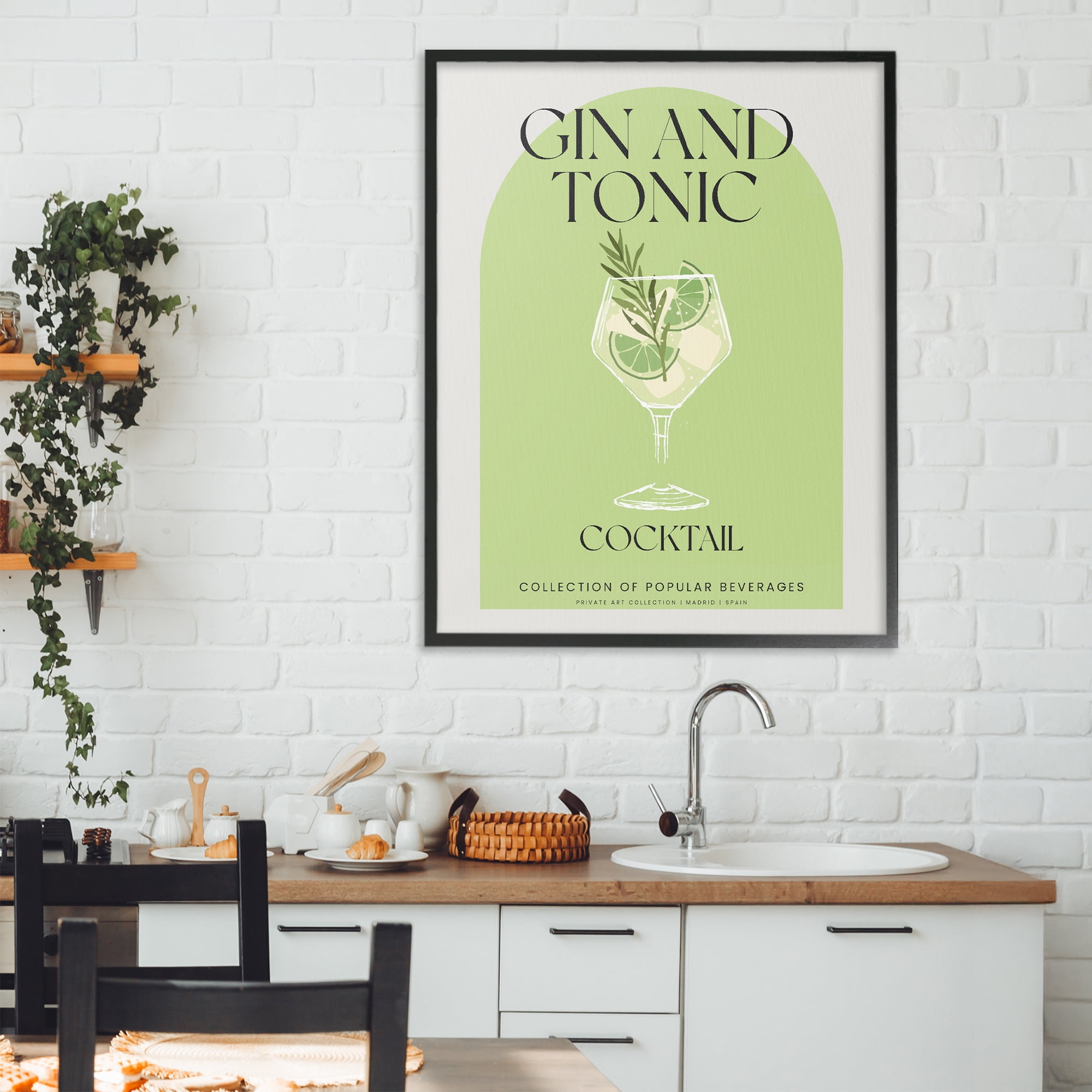 Stylish Retro Gin & Tonic Black Framed Giclee Art, design by Lil' Rue