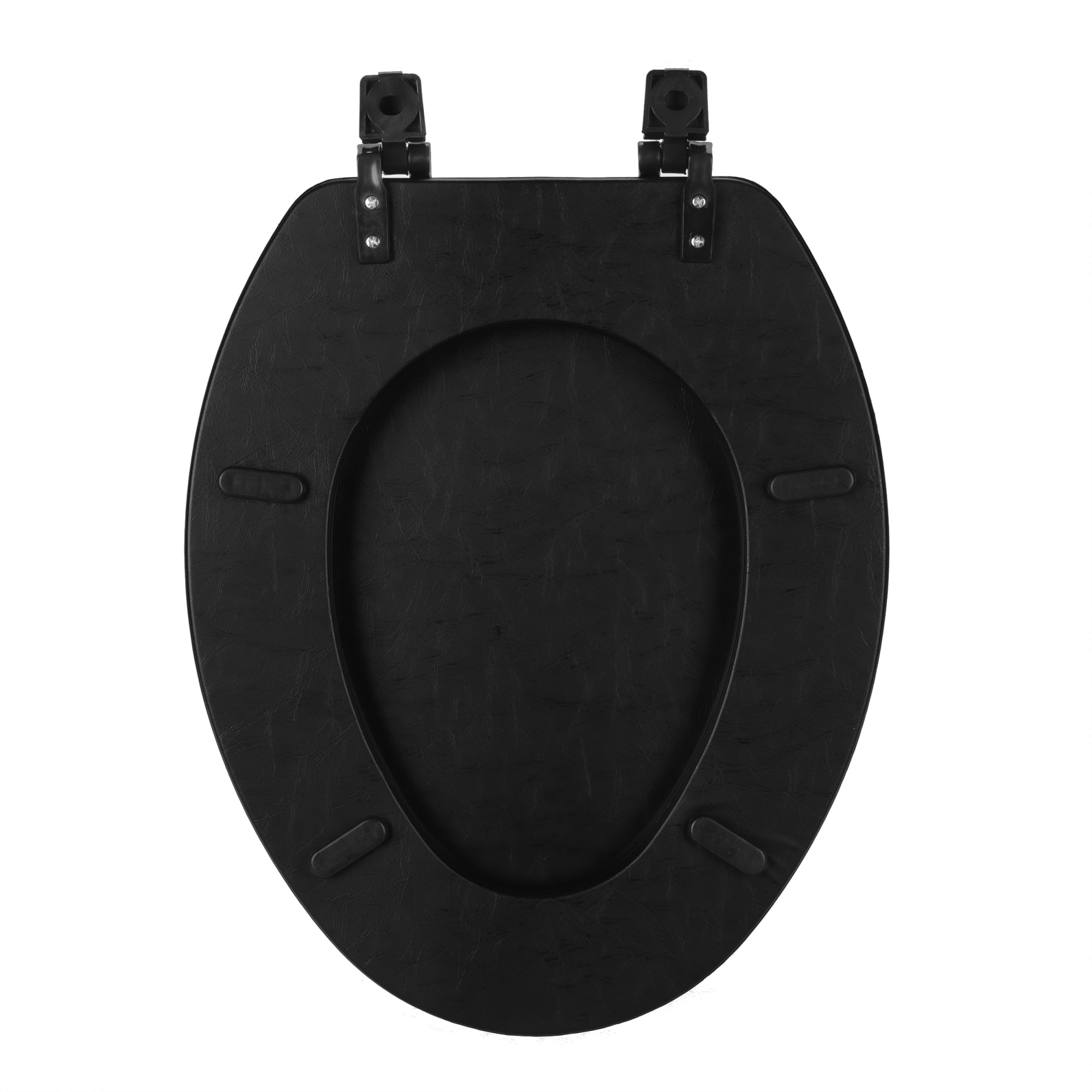 Vinyl Soft Close Elongated Toilet Seat, Adjustable Hinges Toilet Seats with Non Slip Grip Tight Bumpers, Oval Shape Heavy Duty Plastic Bathroom Toilet Seat and Lid Set, Black