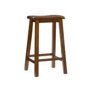 Linon Beamon 29" Sturdy Wood Backless Saddle Seat Bar Stool in Honey Brown