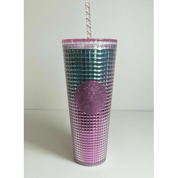 Starbucks 2021 Summer Pink and Blue Grid Kaleidoscope 24 oz Venti Tumbler