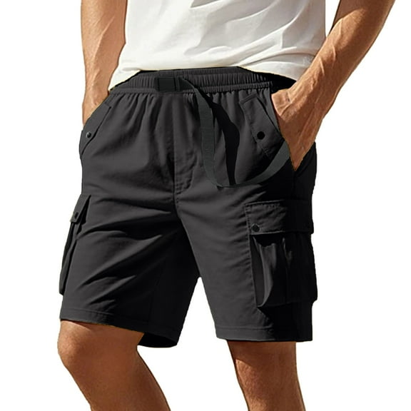 JTieacloth Cargo Shorts for Men European And Solid Color Pocket Buckle Men's Casual Loose Comfortable Trendy Sports And Fitness Shorts,Black