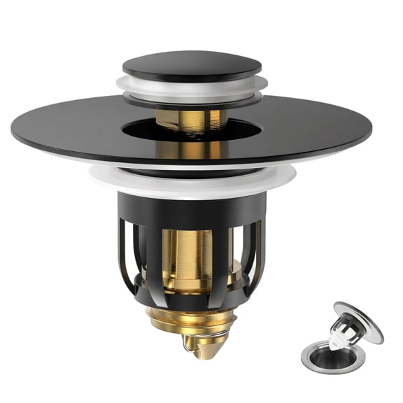 Universal 1 Inch Diameter Pop-Up Sink Stopper Replacement, Metal Bathroom Basin Drain Filter with Clog-Prevention Hair Catcher, Easy Press Core