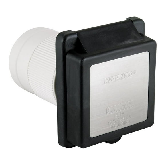 Maro Receptacle 6353ELRV.BLK Outdoor/Indoor Use; 125/250 Volt/50 Amp Power; Non Ground Fault Interrupter; Single Receptacle; Black; Flame Resistant UL94V0 Plastic Rear Enclosure/Stainless Steel Trim