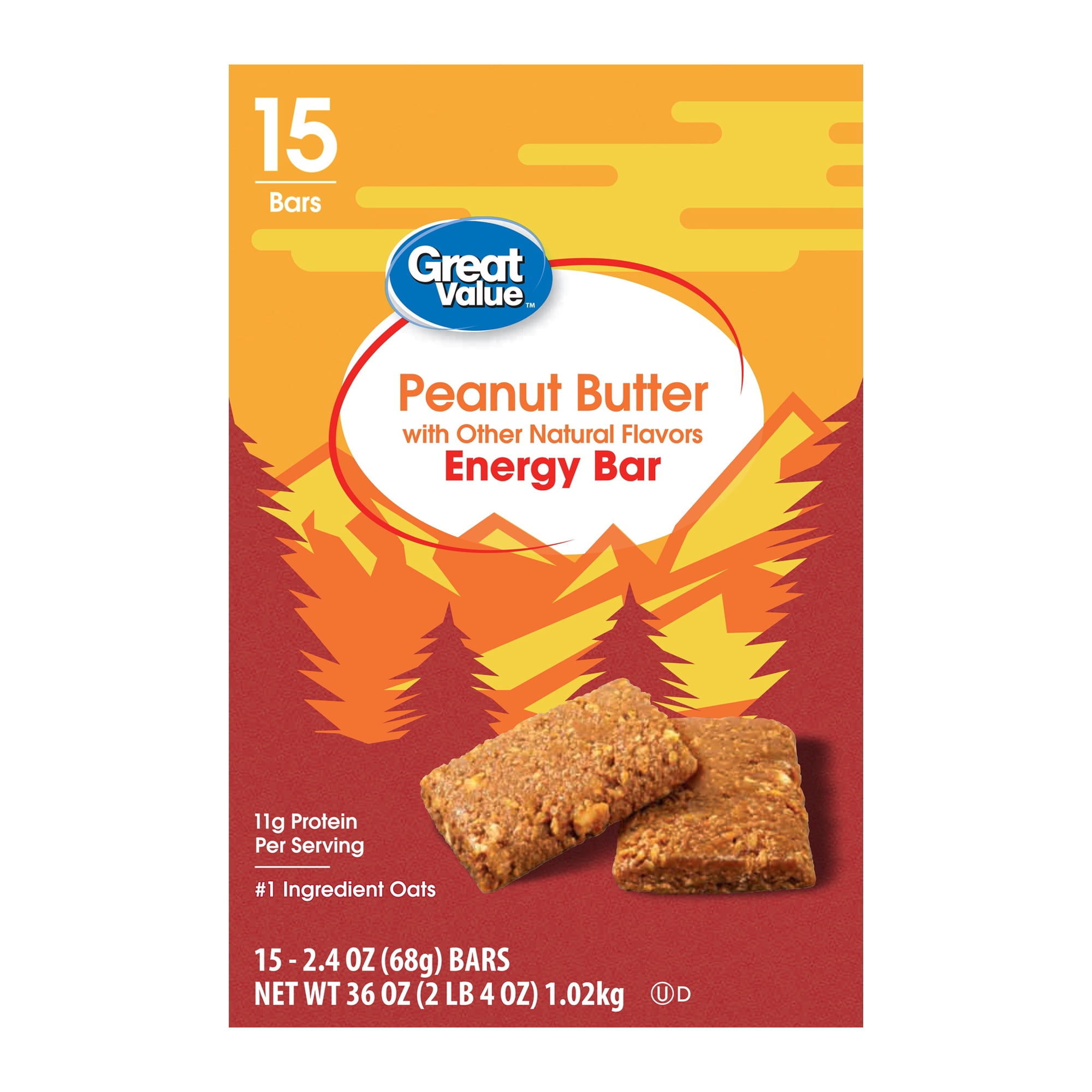 Great Value Energy Bar, Crunchy Peanut Butter, 2.4 oz, 15 Count