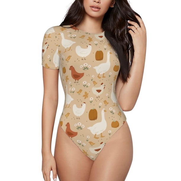 Fotbe Autumn and Thanksgiving Body de Mujer con Cuello Redondo y Mangas Cortas, Sin Mangas Ajustado, Suave, Cómodo y Básico-X-Large