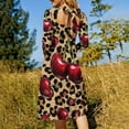 thumbnail image 5 of Cherries Leopard Print Background Pattern Women's 3/4 Sleeve Dresses Elegant A-Line Midi Dress Flare Summer Casual Sundress, 5 of 9