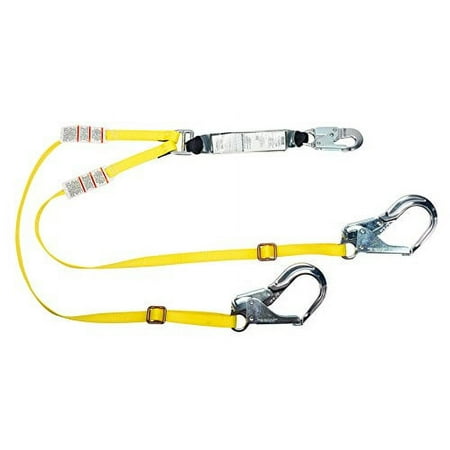 MSA 10155584 Workman Lite Line Twin Leg Web Lanyard, AL36CL Rebar Aluminum Snap Hook, Large Size, 6' Length