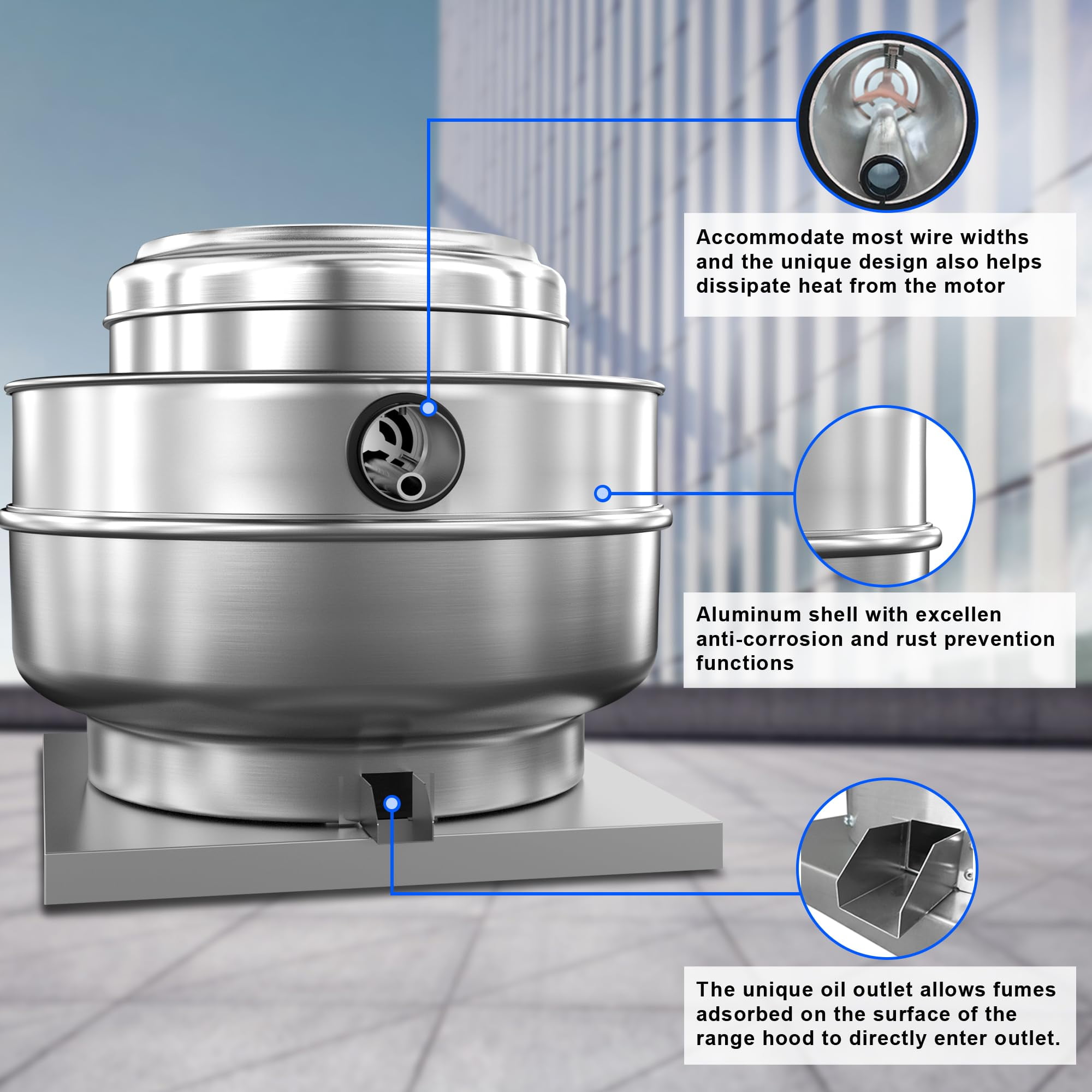 CKSFAN 3500CFM Restaurant Exhaust Fan - 1HP High-Speed Direct Drive, 110V Grease Rated Hood Fan for Food Trucks & Kitchens