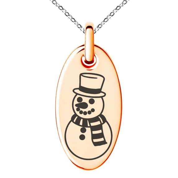 Gold Plated Stainless Steel Scarfed Snowman Engraved Small Oval Charm Pendant Necklace