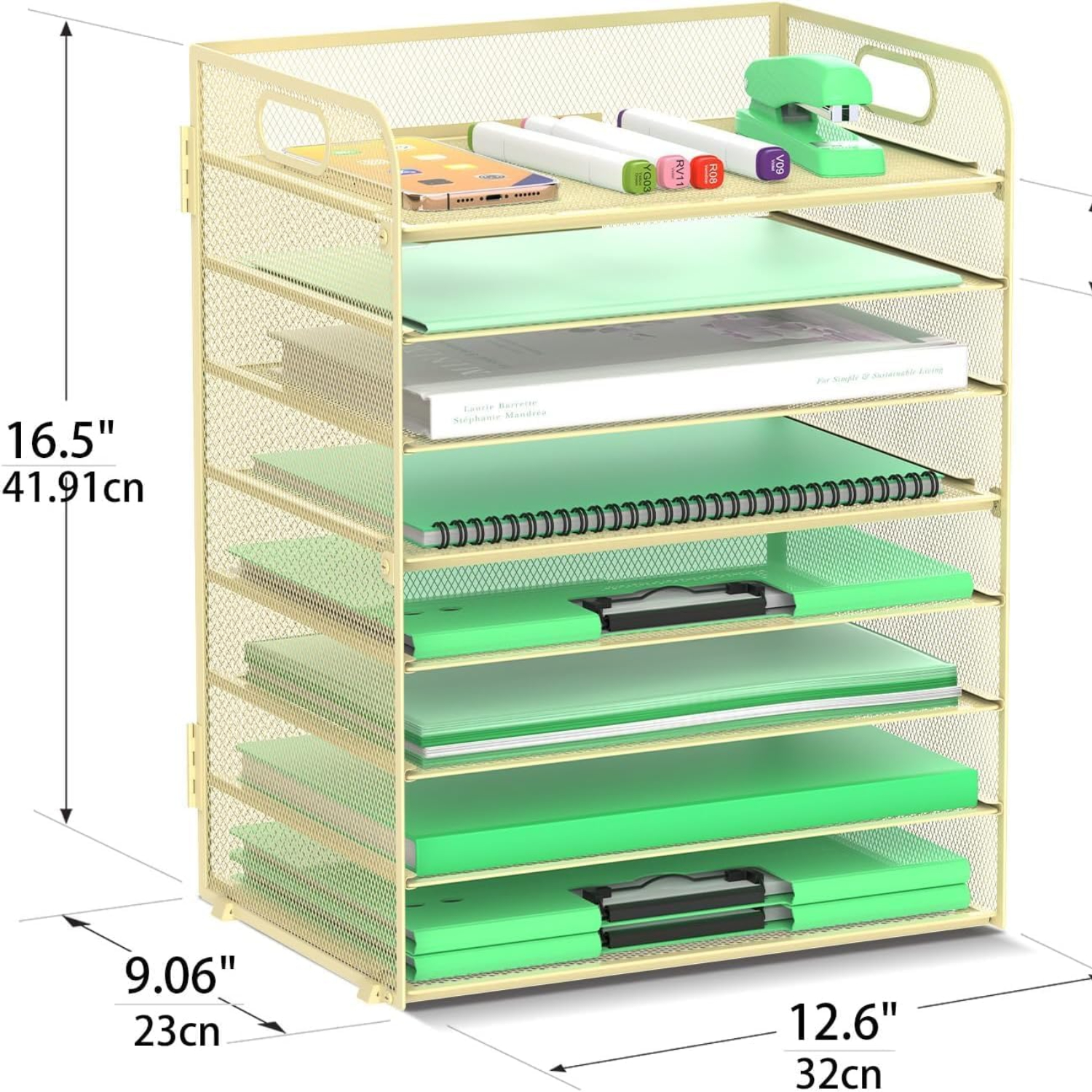 INTIGE 8-Tier Paper Letter Tray Organizer with Handles, Desk Organizers & Accessories, Yellow