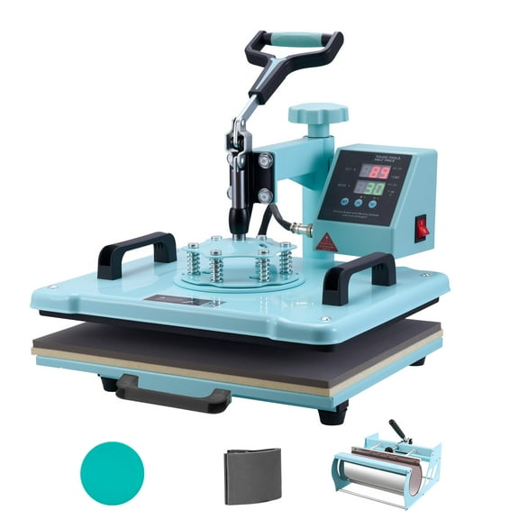 KFFKFF Heat Press, 12x15 inch, 5-in-1 Transfer Tool with 30 oz Cup Press, Swivels 360°, Accurate Digital Settings, for Apparel/Mugs/Caps/Dishes, Green