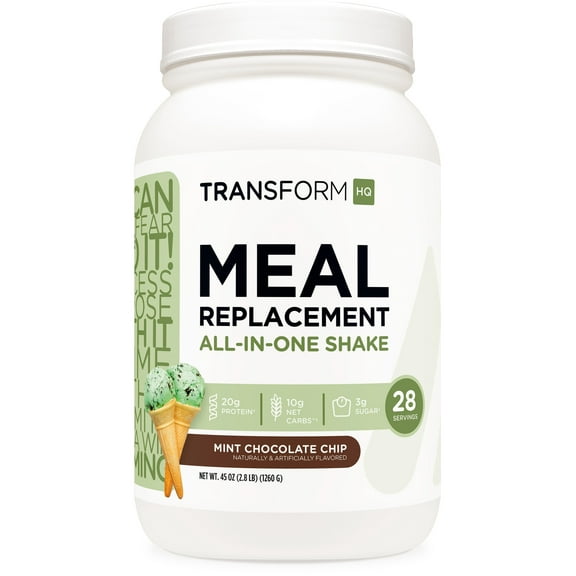 TransformHQ Meal Replacement Shake Powder 28 Servings (Mint Chocolate Chip) (20G Protein per Serving) - Gluten Free, Non-GMO