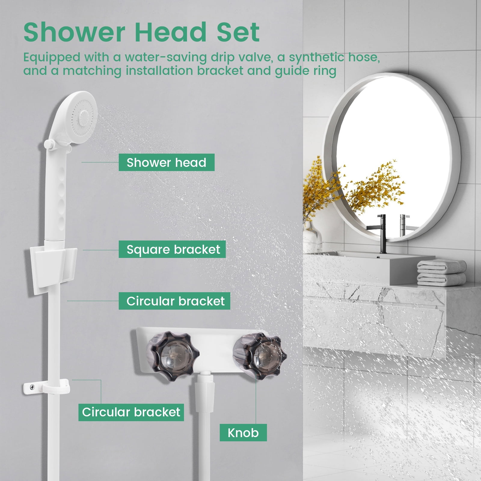 RV Shower Faucet with Handheld Showerhead and Hose 4" Metal Shower Set Leak Resistant for RV Camper Motorhome Travel Trailer (Indoor/Outdoor Use)