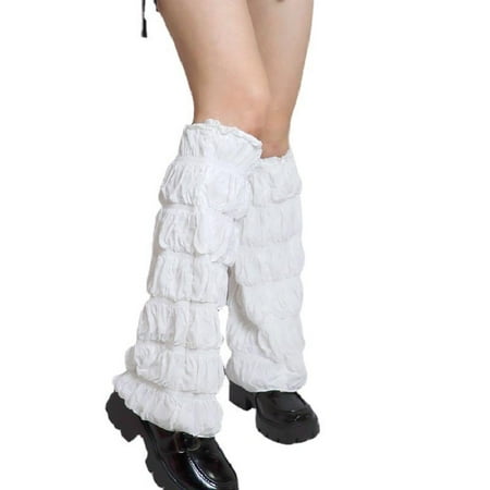 

Women Cute Lolita White Knee High Leg Warmers Harajuku Gothic Punk Wavy Pleated Ruched Bubble Foot Covers Loose Socks Vintage Streetwear
