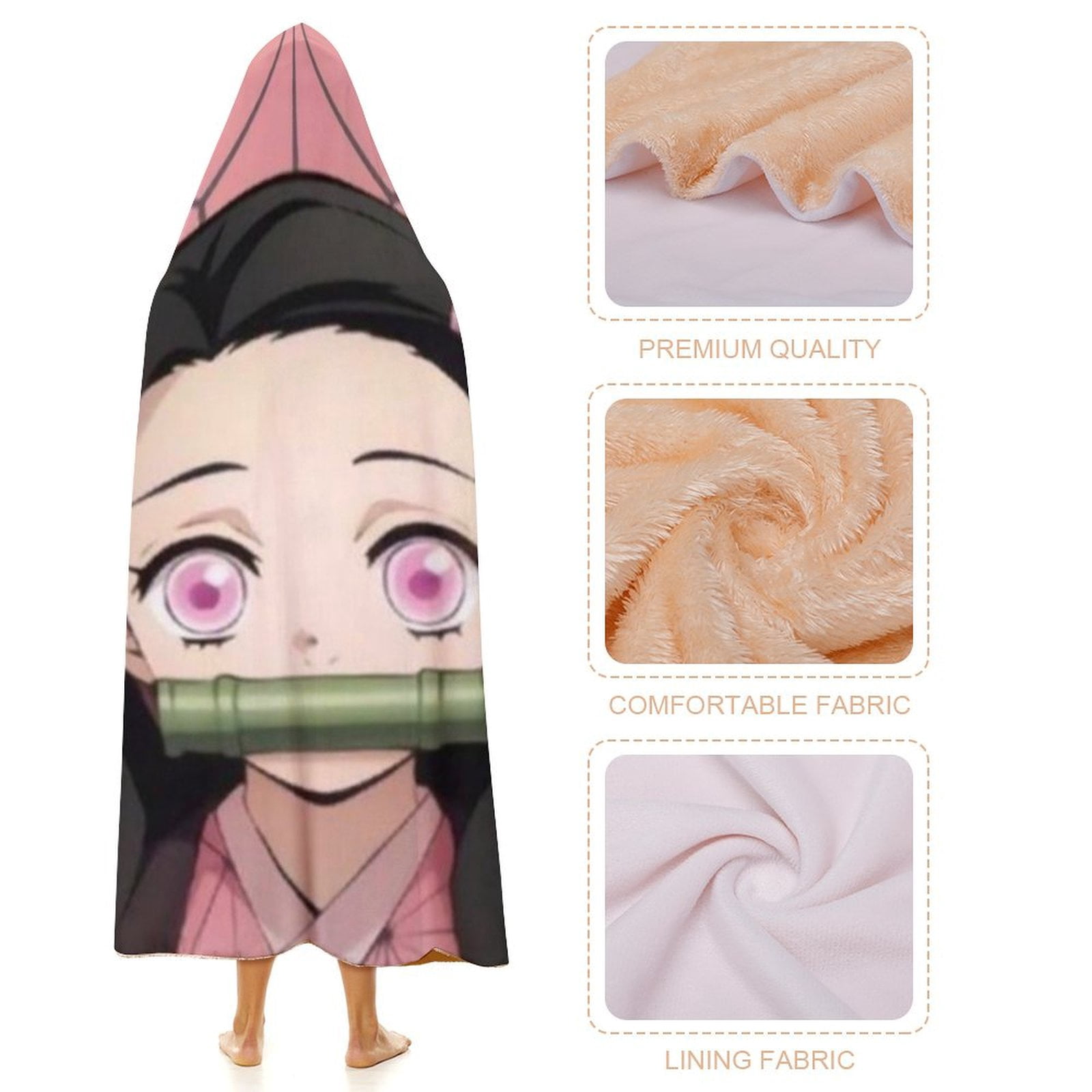Kamado Nezuko Wearable Blanket Cloak Arctic Velvet Hooded Blanket Soft Fuzzy Hoodie Blanket Cape for Adults Kids 60"x80"