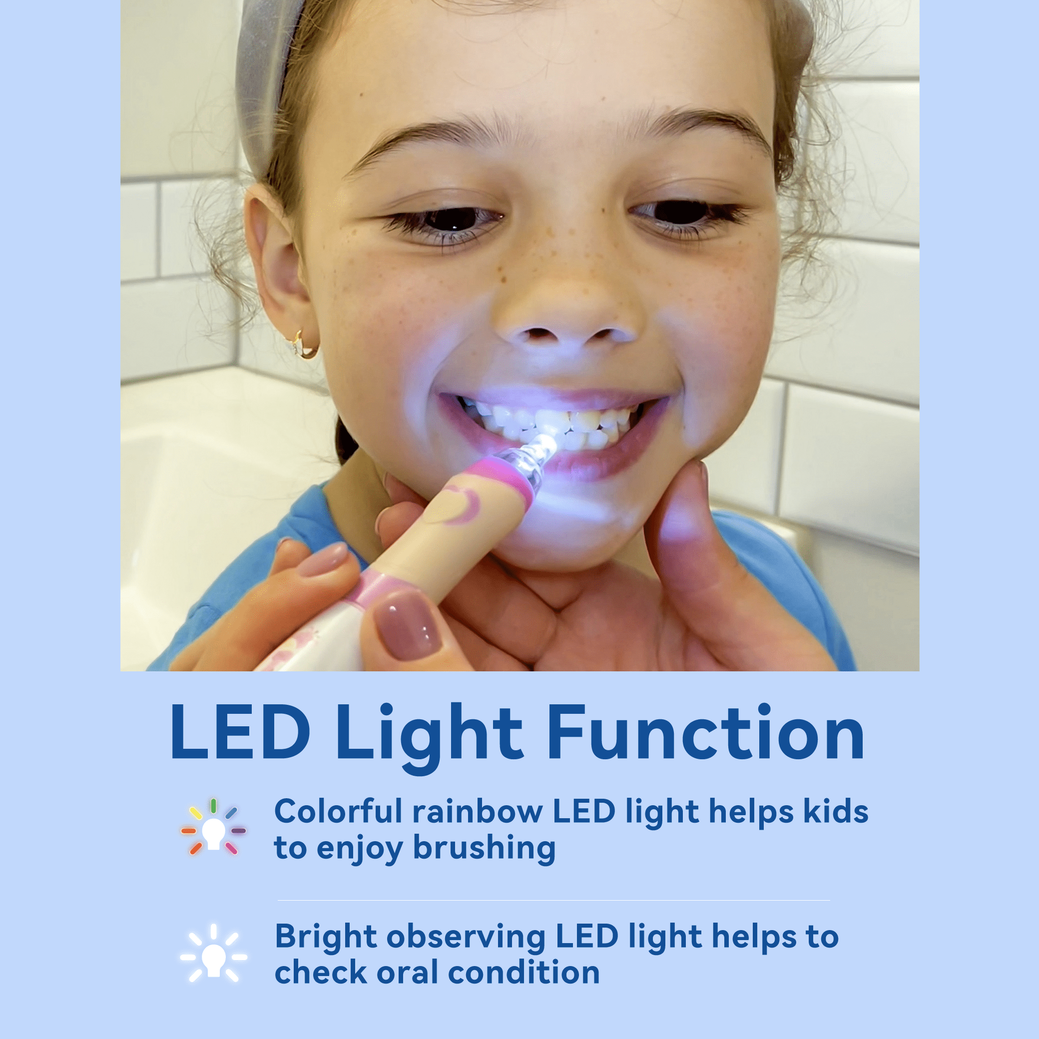 Seago Kids Battery Electric Toothbrush,SG-977Purple,Rainbow LED Light,8 Brush Heads,for Kids 3+