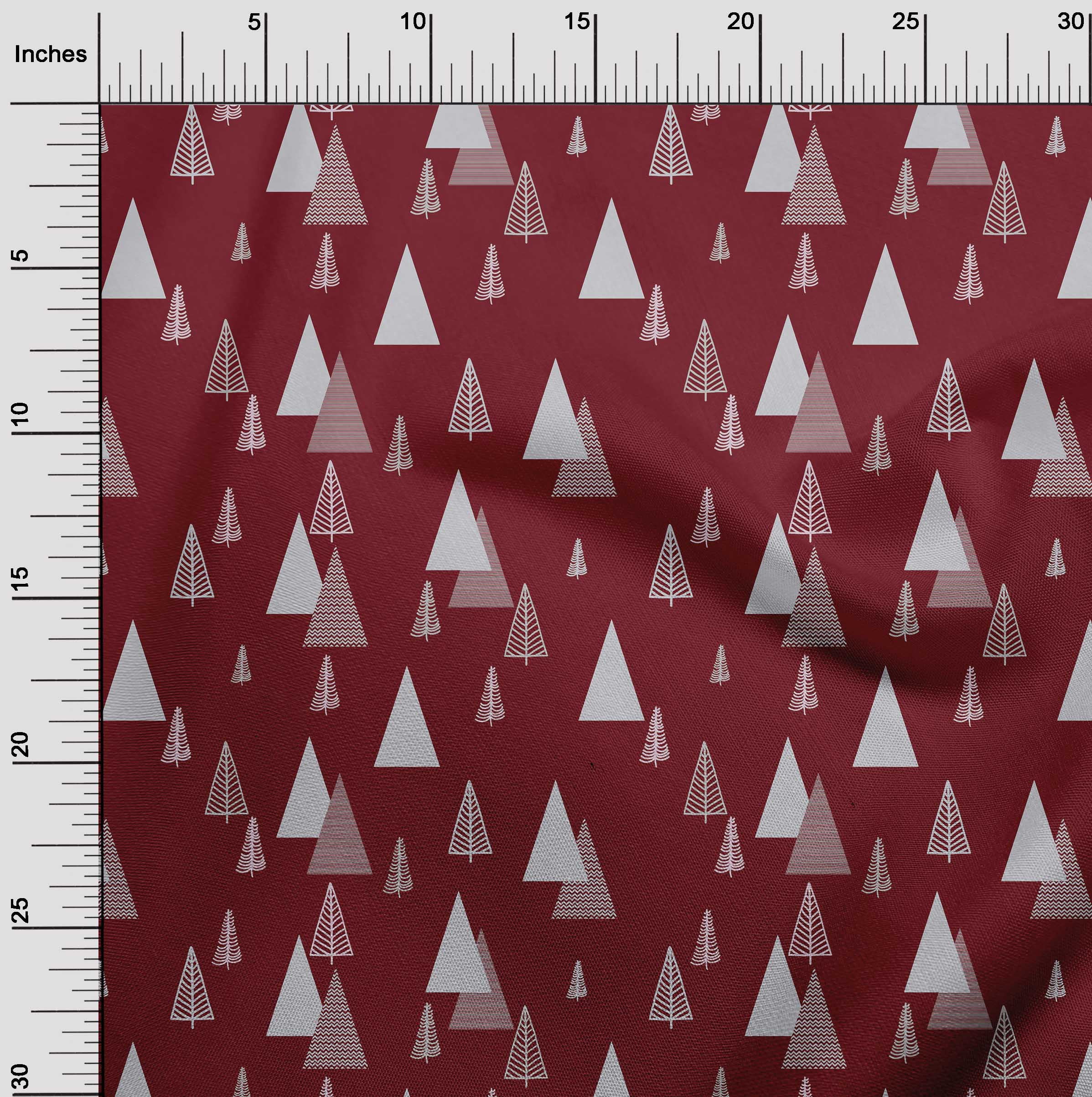 oneOone Polyester Spandex Maroon Fabric Christmas Tree Sewing Material Print Fabric By The Yard 56 Inch Wide