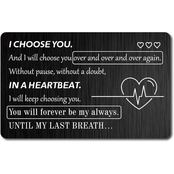 I Choose You Engraved Wallet Insert Metal Wallet Card Insert Mini Love Notes Inspirational Romantic Gift for Men Boyfriend Husband College Wedding Birthday Valentine Christmas Black