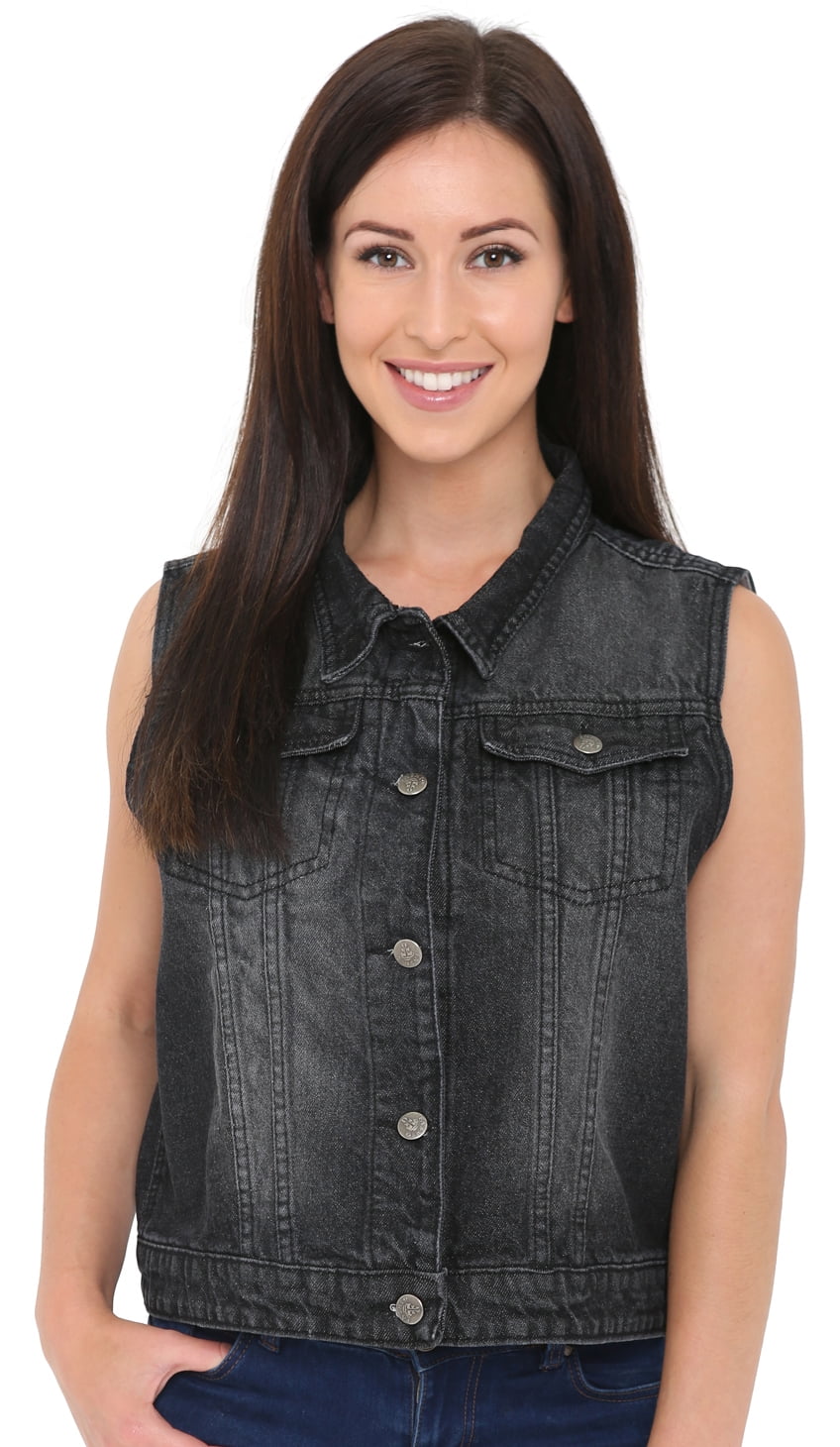 SKYLINEWEARS Women's Denim Vest Buttoned Washed Denim Vest Sleeveless
