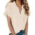 thumbnail image 1 of Camisa HOTOUCH de lino con cuello en V y rayas hawaianas, talla grande, para mujer, 1 of 4