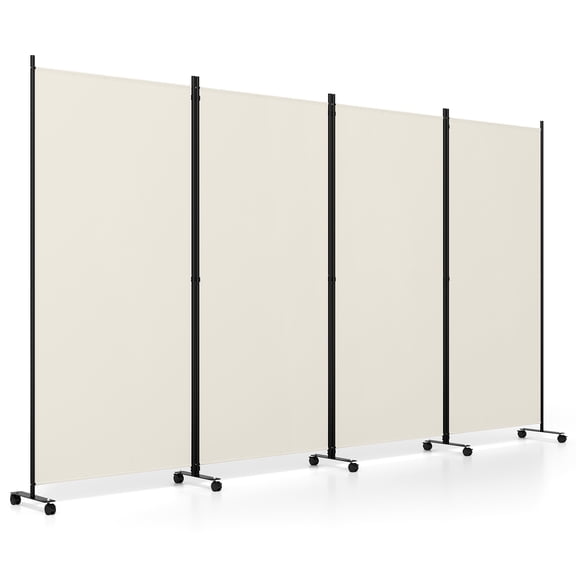 Gymax Room Divider w/ Lockable Wheels 4 Panel Folding Privacy Screen for Office White