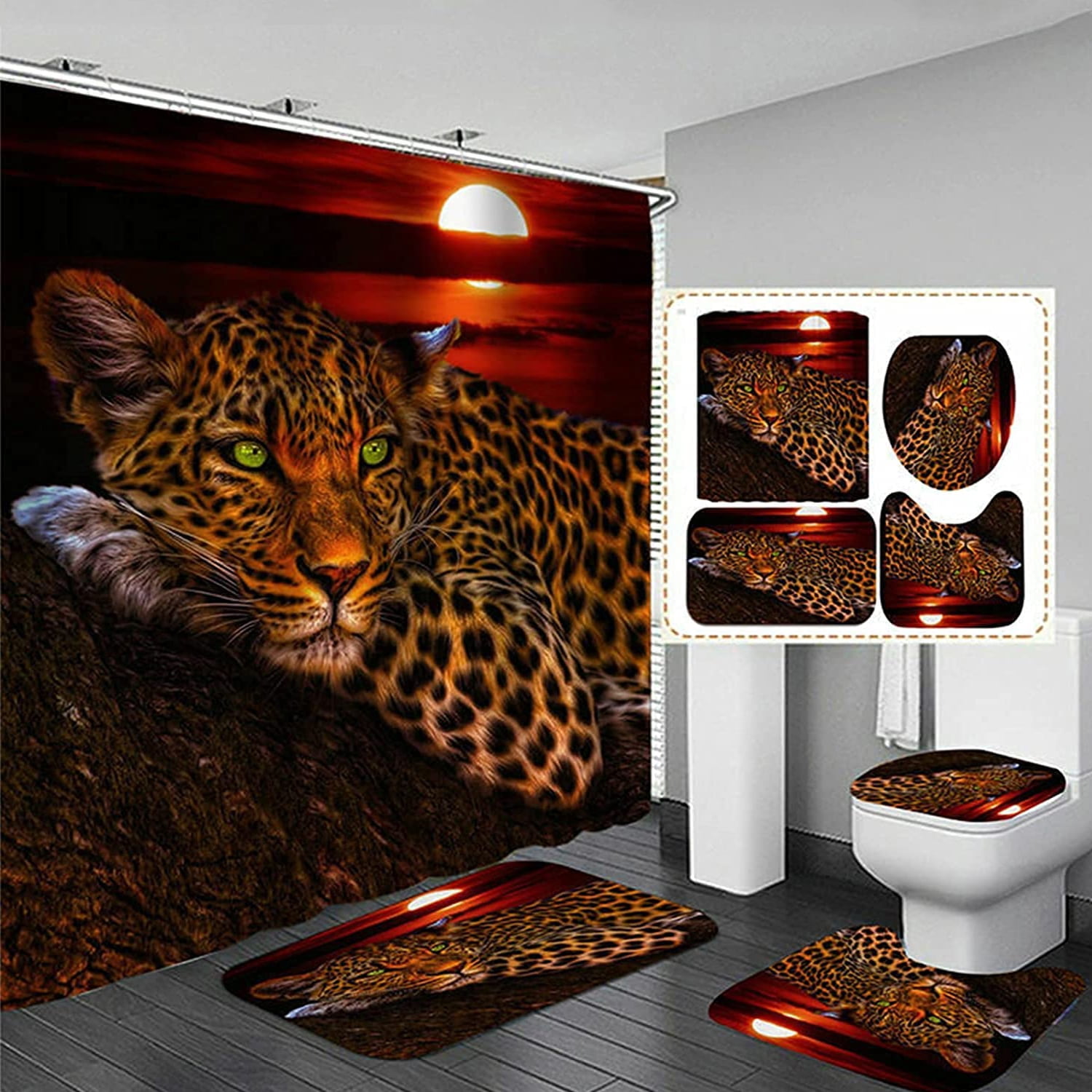 Details about   Creative Lightning Roaring White Leopard Shower Curtain Set Bathroom Decor 72" 