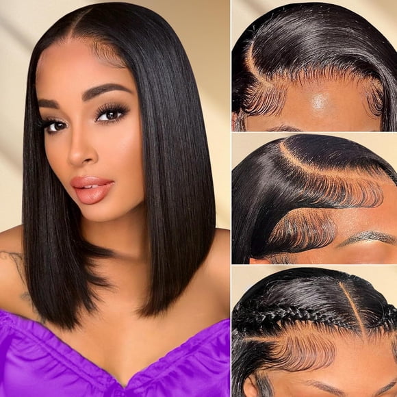 Peluca de Fibra Química de Seda de Alta Temperatura para Mujer, Negra, de Cabello Corto y Liso, con Partes Medianas