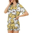 thumbnail image 3 of SKQIT Ensembles de Pyjama à Manches Courtes pour Femmes, 2 Pcs Imprimé Mignon Chemise Boutonnée en Satin Doux et Shorts, 3 of 8