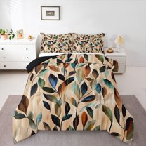 Castle Fairy Botanical Tree Leaves Bedding Comforter Set 2pcs for Female Men Women,Abstract Vintage Twin Comforter Sets Microfiber,Ombre Retro Plants Breathable Bedding Set,Super Cozy Room Decor