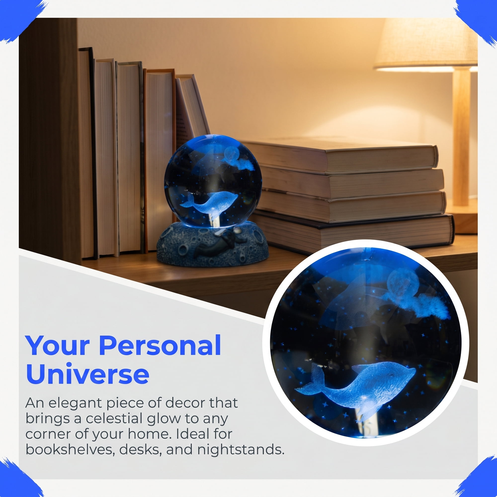 Unique Bargains Glowing Crystal Ball 3D Glass Ornament with LED Light Base Blue Style A