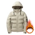 thumbnail image 2 of JUMESGU Men's Down Puffer Jacket with Hood Lightweight Puffy Hooded Winter Coat Light Thin (Khaki,XXXL), 2 of 3
