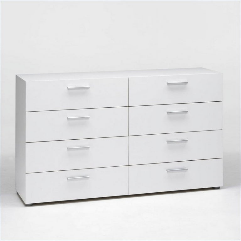 Atlin Designs Modern 8 Drawer Double Dresser with Bar Handles in White