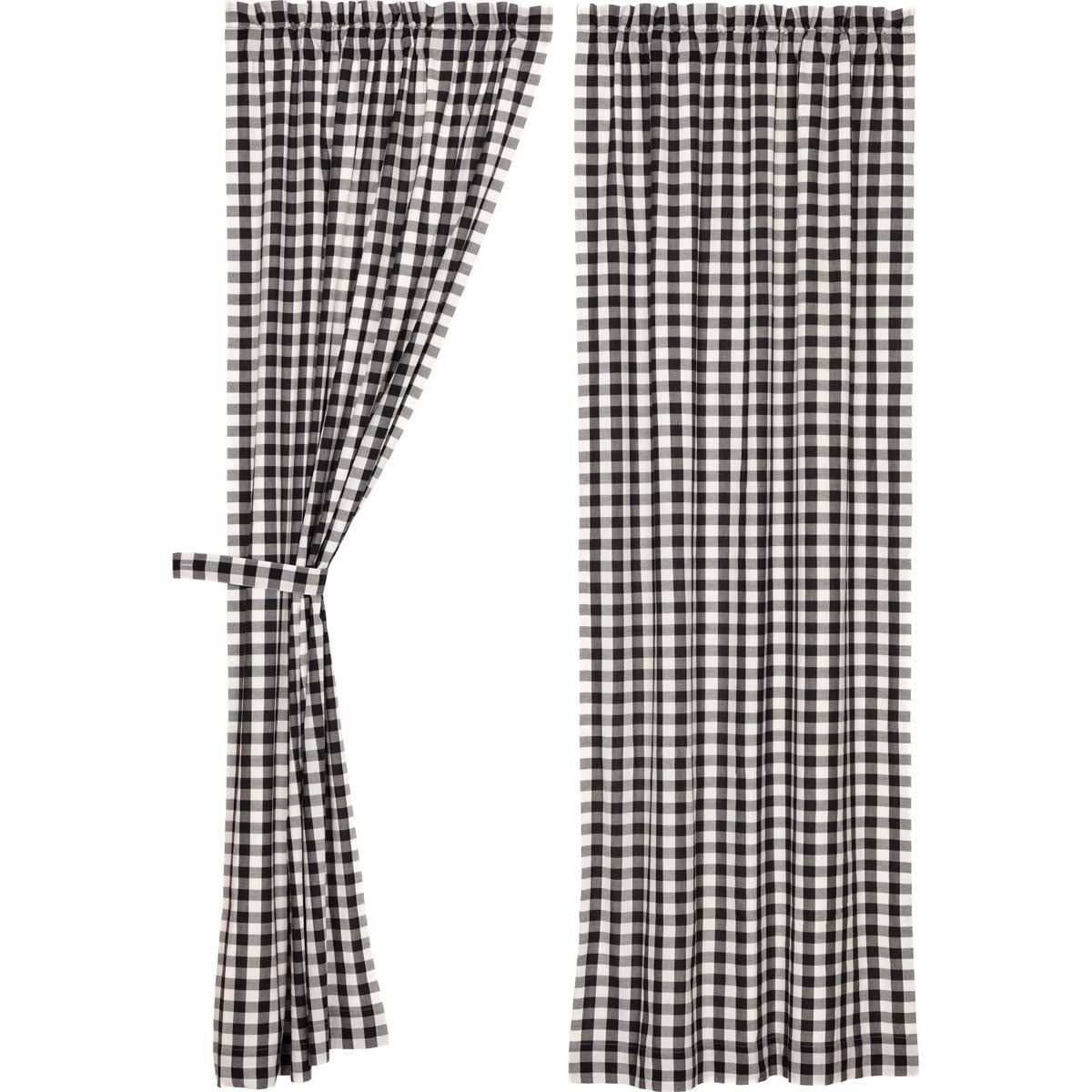 s VHC Brands Farmhouse Curtains Annie Rod Pocket Cotton Tie Back Ruffling Buffalo Check Panel Pair Black Country