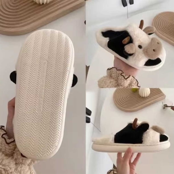 Lindas Pantuflas Peludas Zapatillas de Vaca Lindas Zapatillas Peludas Acogedoras Zapatillas de Dormitorio para Mujer Antideslizantes para Interiores (Estilo 5)